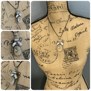 New Artisan Simulated Gemstone Leather Corded Pendant Necklace
